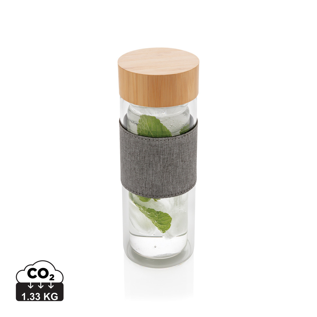 Bouteille à double paroi en verre publicitaire 360 ml transparent et gris